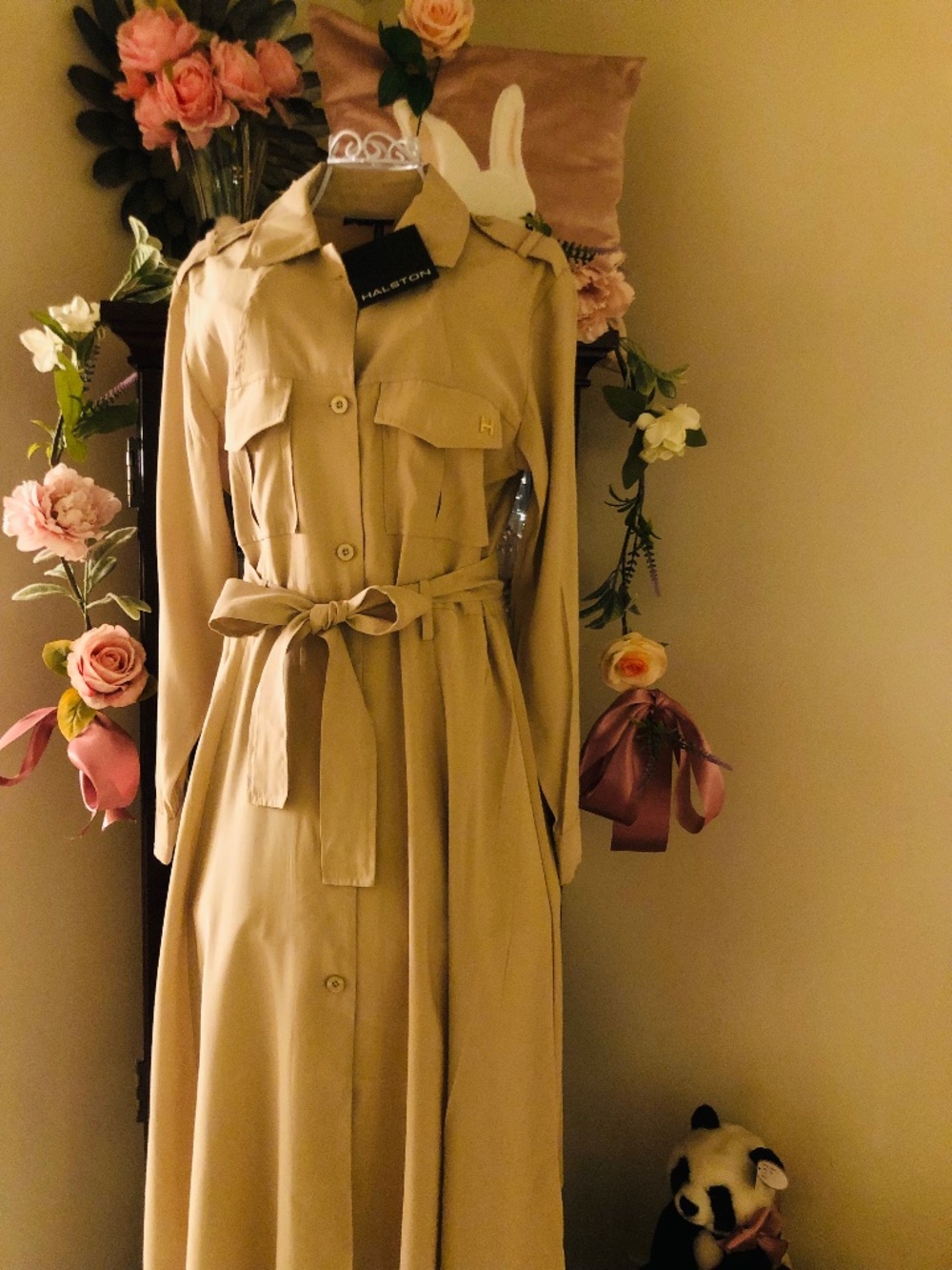 NWT from Macys Halston Wear To Work Shirt Dress in Camel SZ 10